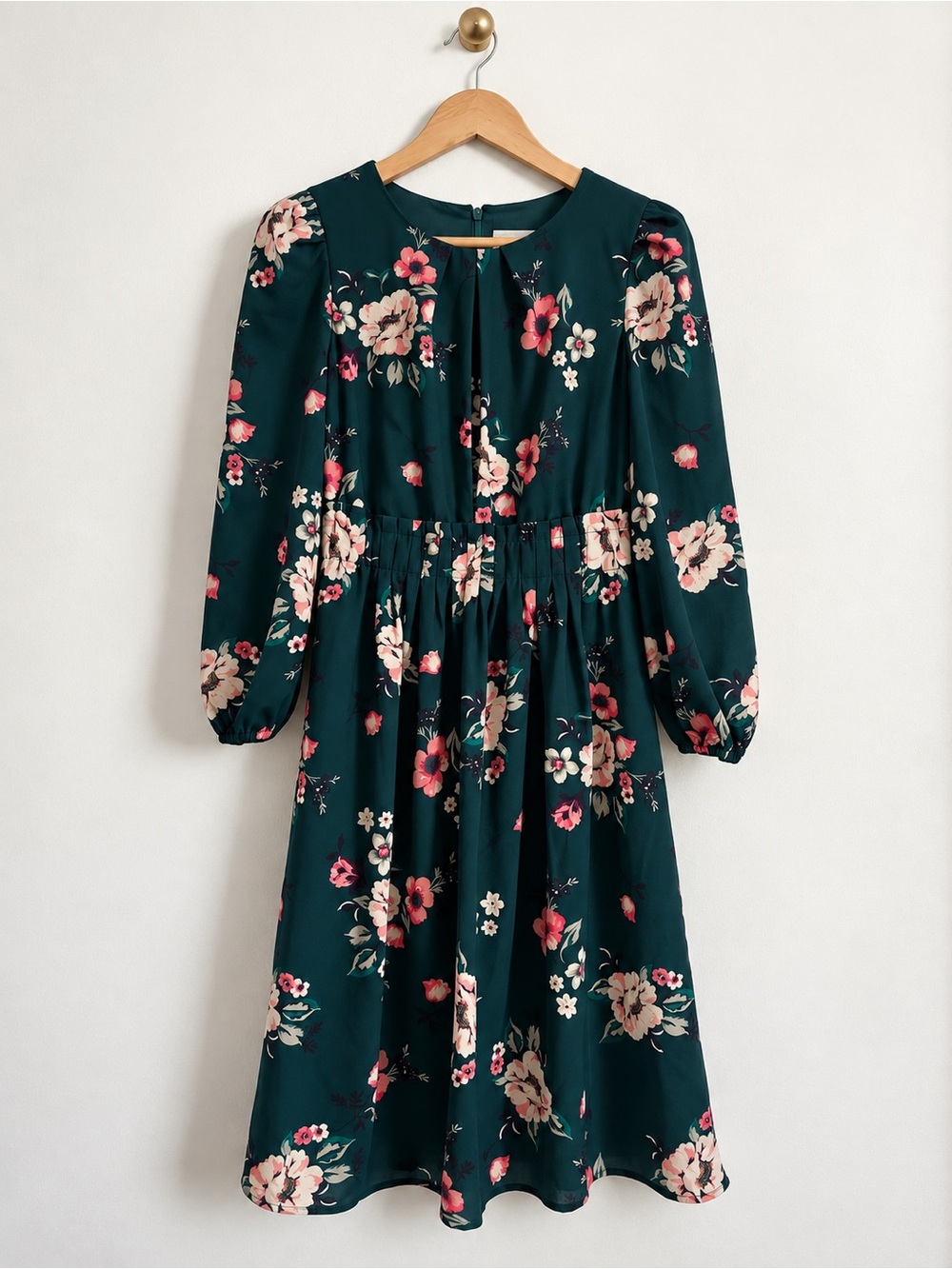 Eliza J Women’s 8P Teal Floral Long Sleeve Fit & Flare Midi Dress